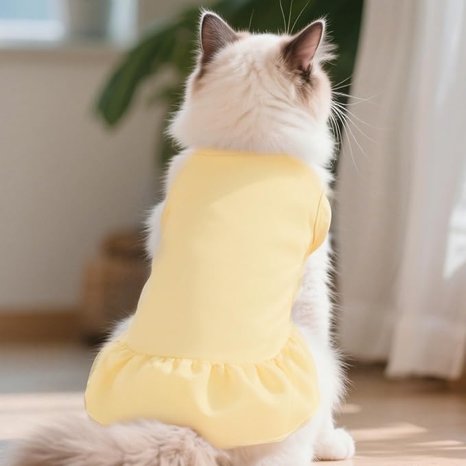 Dog Dresses Cat Skirt Solid Color Dog Clothes Summer Sleeveless Puppy Girl Clothes for Small Pet Dogs Cats (Yellow, Large)