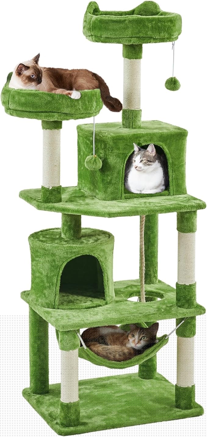 Yaheetech 62.5inches Cat Tree Cat Tower Kitten Condo with Platform & Hammock, Scratching Posts for Kittens Pet Play House with Plush Perch for Indoor Activity Relaxing, Green
