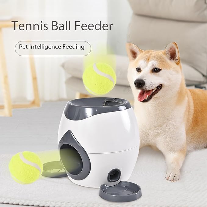 Interactive Dog Fetch Toy with Tennis Ball Launcher, Automatic Treat Dispenser, Green and White (Grey)