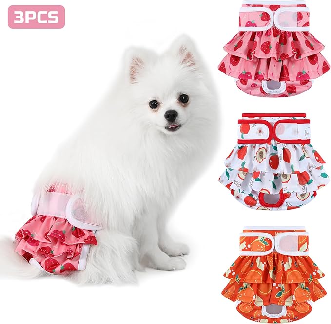 Female Dog Diapers (3 Pack) - Washable, Reusable for Heat, Incontinence, Excitable Urination - Puppy Diapers, Size S