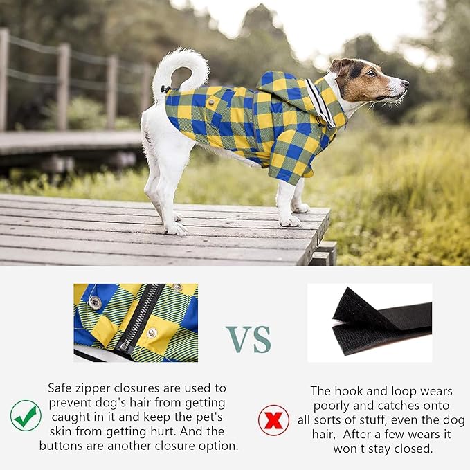 Dog rain Coat Waterproof Raincoat Puppy Jacket with Legs Buttons Zipper Hood Drawstring Fit for Yorkie Terrier Schnauzer Poodle Border Collie Labrador Golden Retriever 8lbs to 80lbs Yellow XL