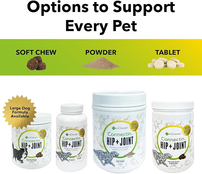 InClover Connectin Natural Hip & Joint Supplement for Cats with Glucosamine, Chondroitin & Hyaluronic Acid - Powder for Dog Mobility, Comfort & Active Lifestyle Support, 3.2oz