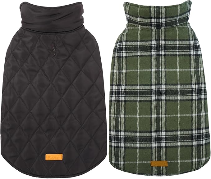 Kuoser Warm Dog Coat, Waterproof Dog Jacket for Extra Large Dogs, Adjustable Durable XL Doggie Winter Coat Reversible Cozy Puppy Cold Weather Apparel from Small to Large Breed, Green XL
