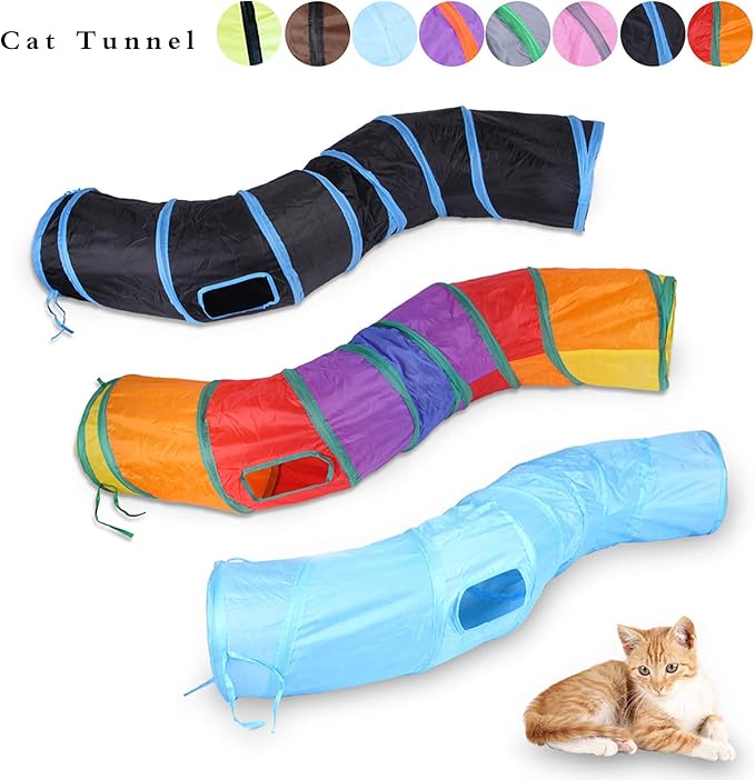 Cat Tunnel for Indoor Cats Interactive, Rabbit Tunnel Toys, Pet Toys Play Tunnels for Cats Kittens Rabbits Puppies Crinkle Pop Up Brown 47" Shape S