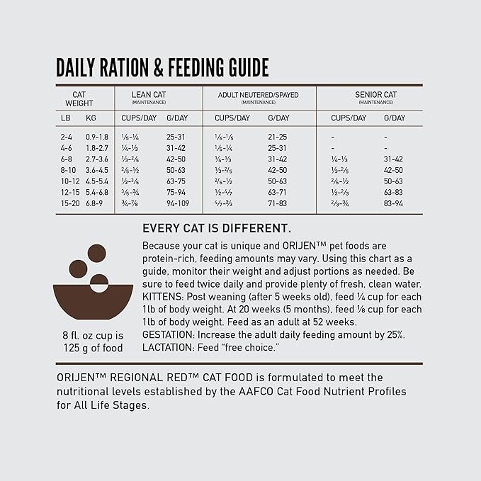ORIJEN Grain Free High Protein Premium Dry Cat Food Regional Red Recipe 4lb Bag
