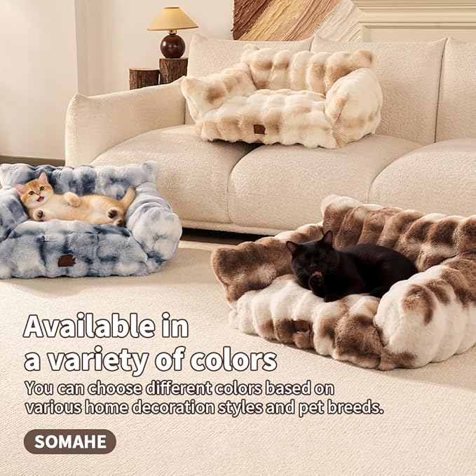Cat Bed for Indoor Cats Dog Couch Cat Couch Bed Washable Dog Beds for Small Dogs & Cats with Removable Cover, Fluffy Pets Couch with Non-Slip Bottom 24"X18"X10"Coffee