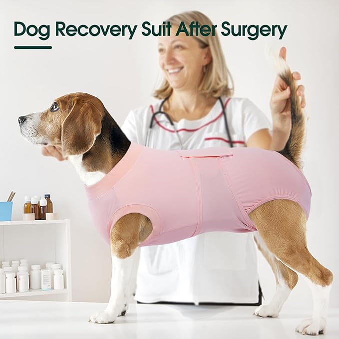 Kuoser Dog Recovery Suit for Dogs After Surgery, Soft Dog Surgical Onesie for Female Male Dogs Spay Neuter, Anti-Licking Pet Bodysuit for Abdominal Wounds, Skin Disease, E-Collar Alternative, Pink S