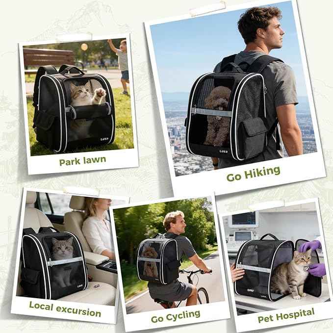 Lekereise Cat Backpack Carriers, Dog Carrier Backpacks with Breathable Mesh for Small Medium Cats Dogs Puppy Up to 17 Lbs, Pet Foldable Carrying Backpack Ventilated for Travel Hiking Collapsible