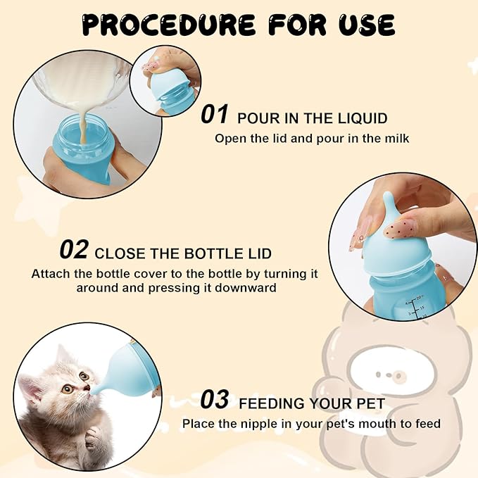 Pet Feeder Bottle Animal Feeding Bottles Kitten Bottles for Nursing Dog Cat Milk Feeding Bottle Anti-Choking Design for Newborn Kittens Puppies Small Animals (20 ml)