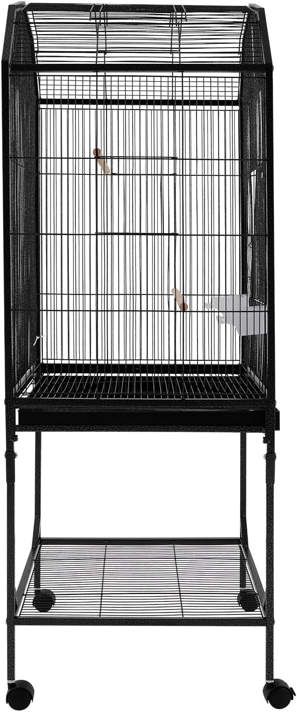 Bird Cage 53.54inch Iron Medium Small Bird Cage with Play Open Top and Rolling Stand Bird Flight Cage for Parrots, Budgerigars, Parakeets, Cockatiels, Lovebirds-Black