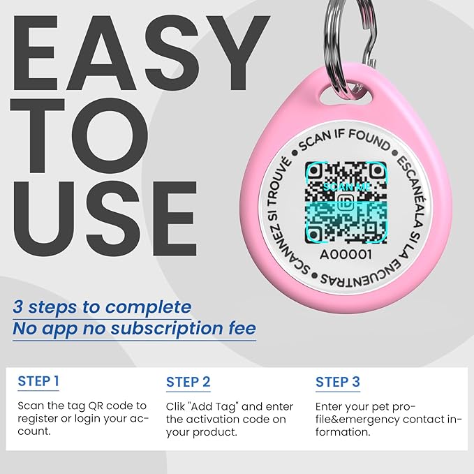 Cat Tags Personalized Small, QR Code Cat Name Tags for Kitten Collar, Scan Location Alerts, Pink S
