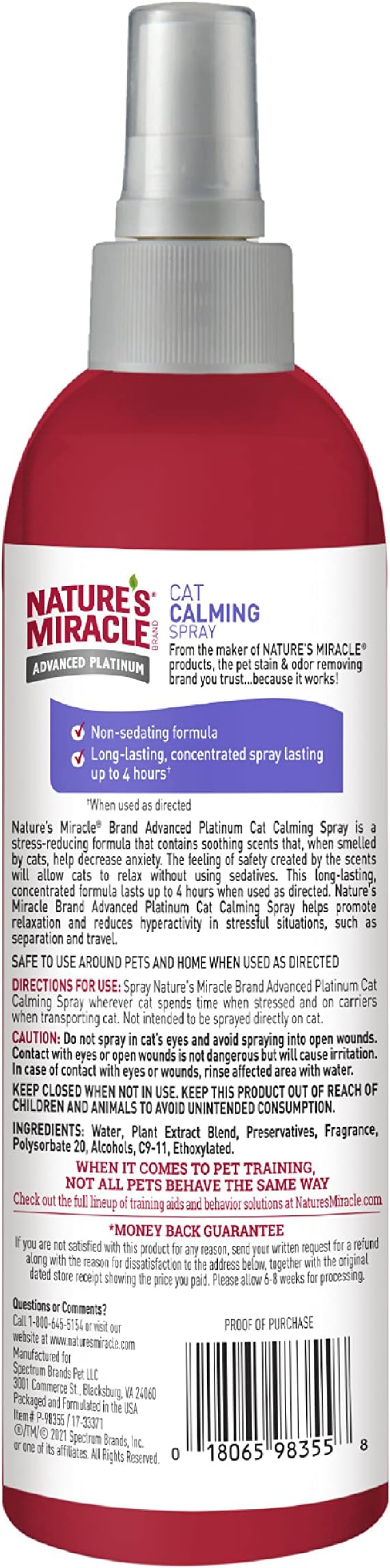 Nature’s Miracle Cat Calming Spray, 8 Ounces, Stress-Reducing Formula for Cats