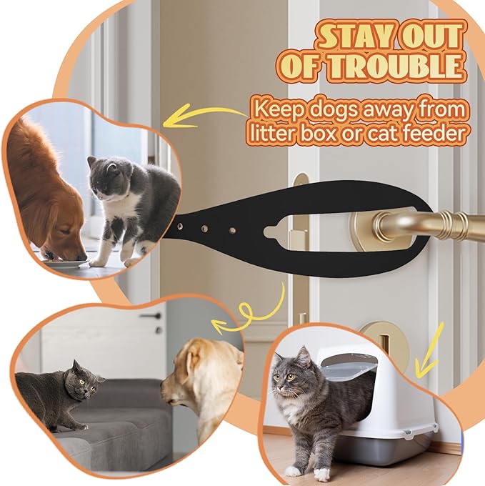 TGIOW Cat Door Latch, 2 Pcs Cat Door Stopper Pet Door Latch to Keep Dog Out of Litter Box and Food, Door Prop for Cat with 5 Adjustable Size Strap 2.5-6" Wide, No Measuring, Easy to Install, Black