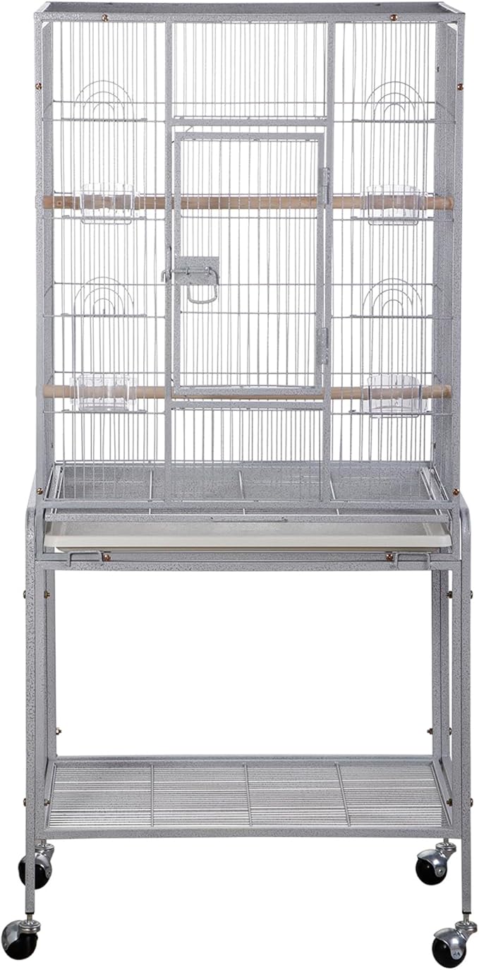 53 Inch Height Wrought Iron Standing Parrot Large Flight Bird Cage with Rolling Stand Birdcages for Parakeet Cockatiel Conure Lovebird Finch, White