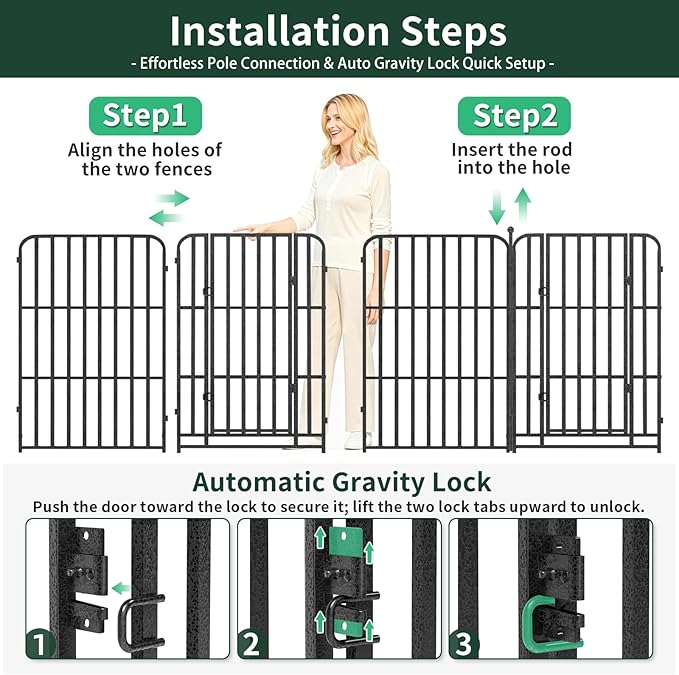 Metal Dog Playpen 40" 16 Panels with 2 Doors for Medium Large Dogs, Indoor Outdoor Exercise Pen for Yard RV Camping, Thickened Steel Tube, Gravity Lock & Ball Head Iron Rods