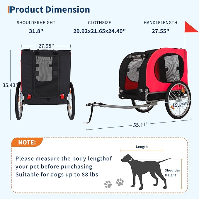 Foldable Dog Bike Trailer, for Large Dogs Up to 100 lbs, Pet Bicycle Carrier with Universal Coupler & Quick Release Wheels, Cargo Cart for Medium/Large Dogs