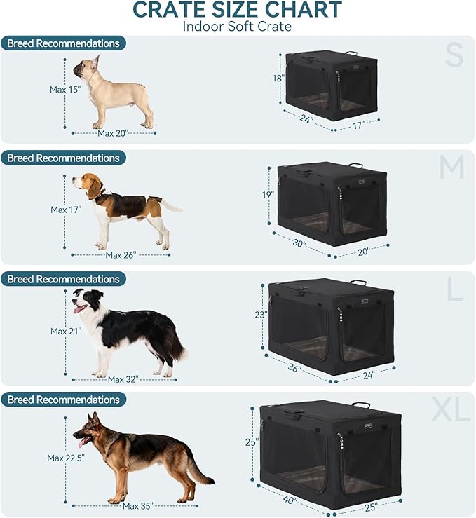 PETSFIT Portable Dog Crate for Large Dogs, – 40" Soft Dog Travel Crates with Lockable Zippers & Thicken Mat, Adjustable Patented Spiral Steel Frame, Collapsible Kennel for Indoor & Outdoor