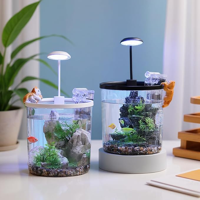 GarveeLife Small Fish Tank, Betta Fish Tank kit with LED Light, Oxygen Generator, Fish Tank Starter Kits for Beta,Goldfish (Black, 1.5 Gallon)