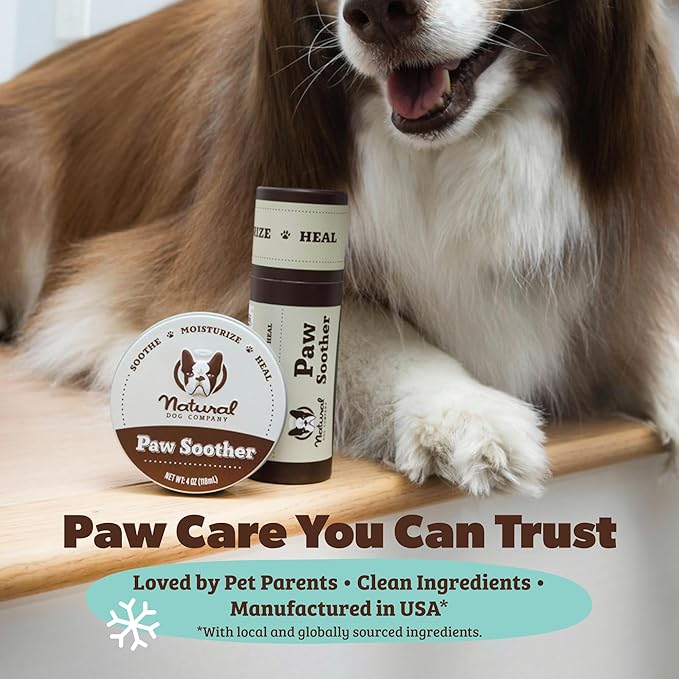 Natural Dog Company Paw Soother Balm & Wax - Dog Paw Balm & Moisturizer for Dry, Cracked Paw Pads, Helps Moisturize & Condition Winter-Worn Paws, Coconut Oil & Calendula, Daily Paw Care, 0.15 oz Stick