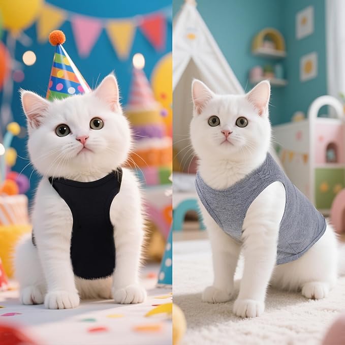 4 Pcs Cat Shirts Solid Color Dog Clothes Summer Sleeveless Pet T Shirts for Small Pet Dogs Cat (Black,Pink,Grey,Rose red, Large)