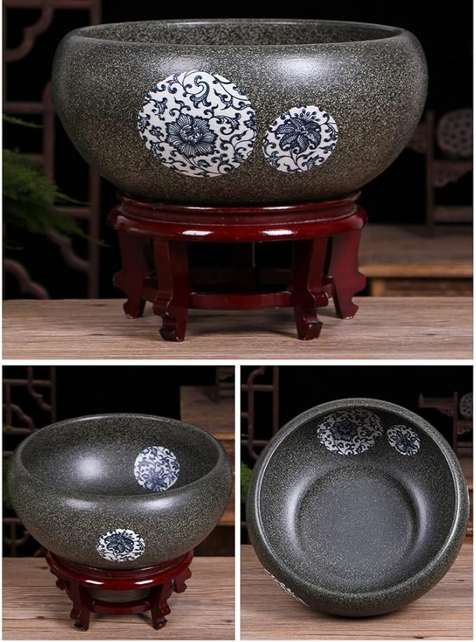 Fish Tank Aquarium Fish Tankchinese Style Ceramic Goldfish Bowl Home Living Room Office Desktop Fish Culture Bowl Aquarium Starter Kits Fish Tank Decor(C,24CM)