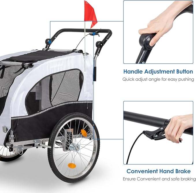 PEXMOR 2-in-1 Dog Bike Trailer, Pet Stroller Bike Trailer for Dogs w/Universal Hitch, Dog Cart for Bicycle Wagon Cargo Carrier w/Shock Absorber & Universal Wheel