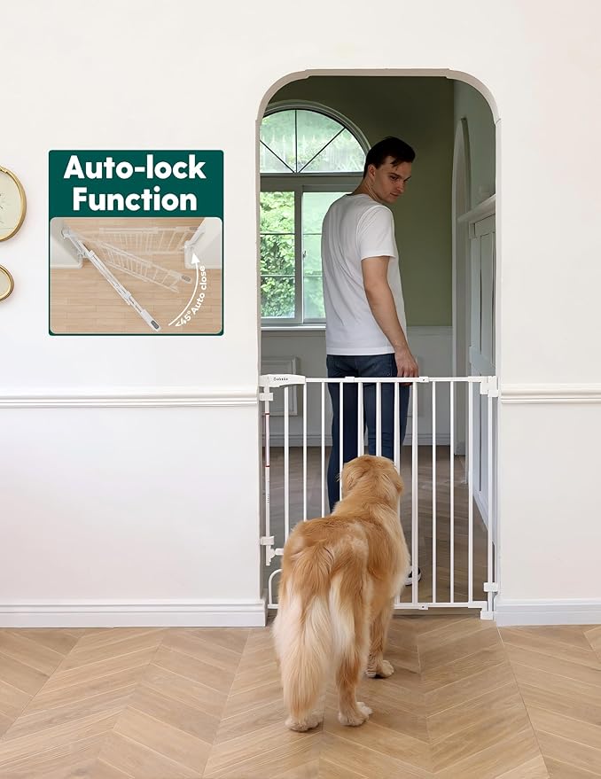 Babelio Removable & No Bottom Bar Baby Gate, 29-43" Hardware Mounted (Drill Needed)| Wide Walk-Thru| Auto-Close Safety Dog/Pet Gate for Stairs & Doorways (White, 29-43" W, 30" H)