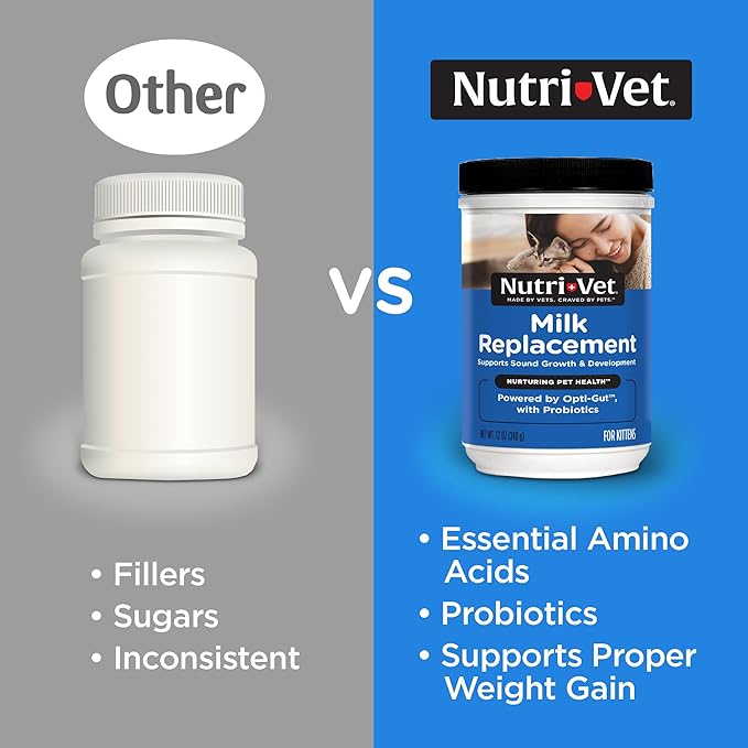 Nutri-Vet Milk Replacer For Kittens, Powdered Milk, Kitten Essentials, Cat Care, Veterinarian Recommended Cat Essentials, Whelping Supplies, Nursing Supplies, 12oz