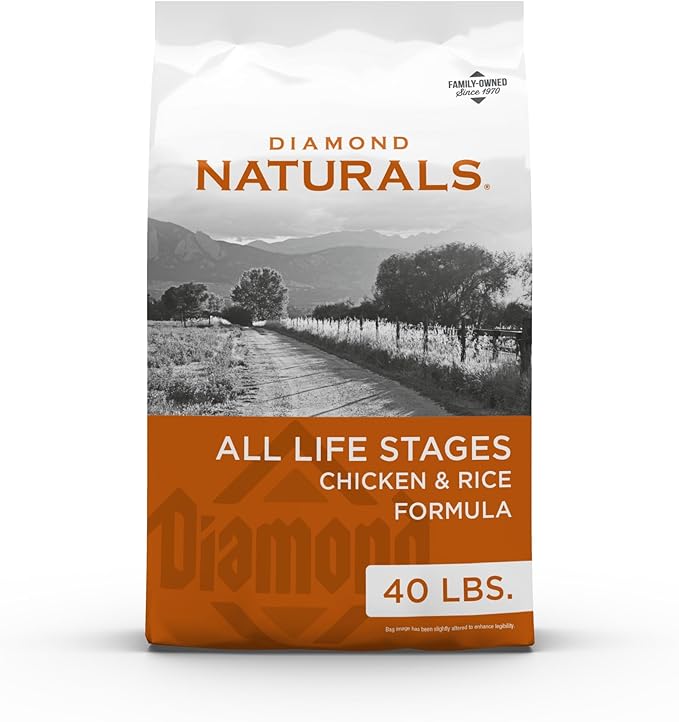 Diamond Naturals All Life Stages Chicken and Rice Formula Dry Dog Food Protein from Real Chicken, and Probiotics 40 Pound (Pack of 1)