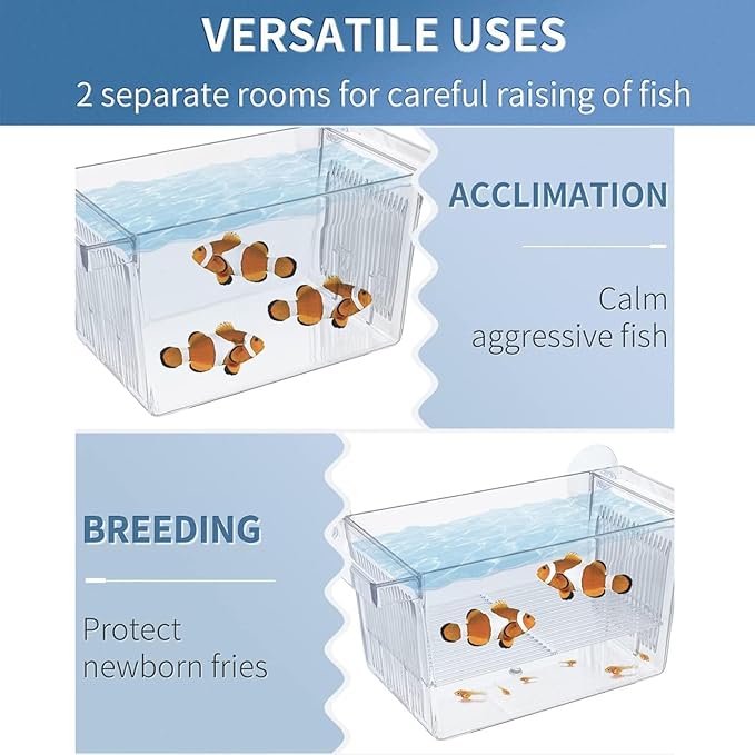 Fish Breeding Box - 20.5*9.5*9.9cm Acrylic Hatchery Incubator Tank Fish Tank Divider | Fishes Tanks Incubator Breeding Box | Aquarium Breeder BoxFish Acclimation Boxes Nursery For Injured Hatchery Inc