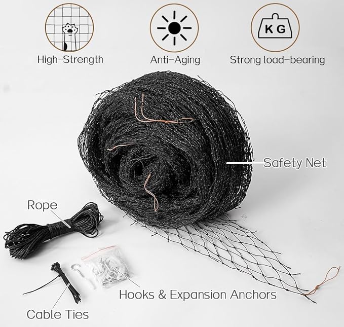 Cat Balcony Net, Steel Wire Reinforced, Anti-Fall Fence, Safety Net, Extra Strong (10 X 13 Ft)