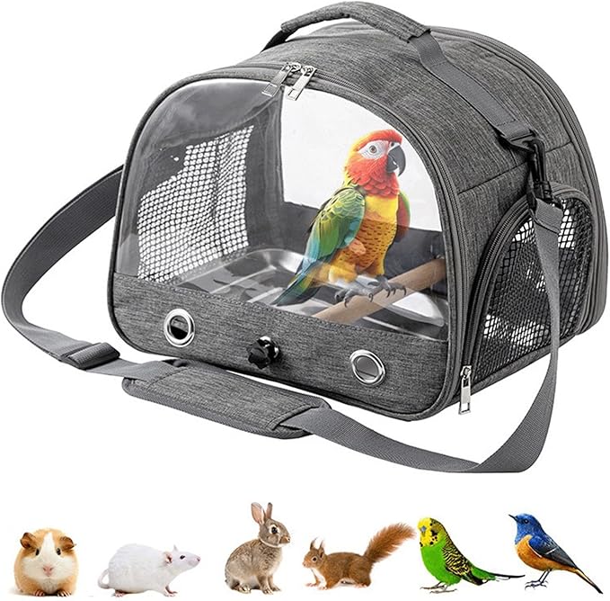 Portable Bird Cage Bird Carriers Foldable Panoramic View with Perch Removable Tray for Parrot Hamster Hedgehog Rabbit Sugar Glider (Blue)