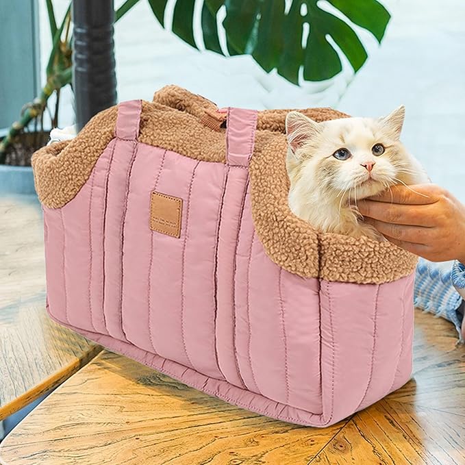 Winter Fleece Warm Dog Tote Bag, 2024 New Small Dog Carrier Purse, Waterproof Pet Travel Handbag, Carrier Purse with Secure Harness Clip for Shopping, Hiking and Walking (Grey)