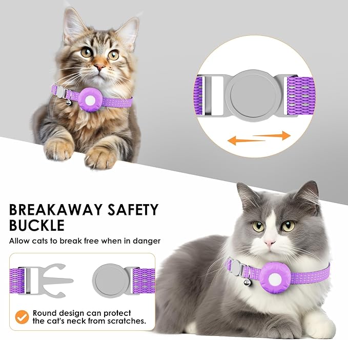Cat Tracker, Lightweight Pet Tracker for Cats, No Monthly Fee, Waterproof Cat GPS Tracker, Compatible with Apple Find My App(Only iOS), Real-Time Tracking, Precise Positioning, Smart Alerts