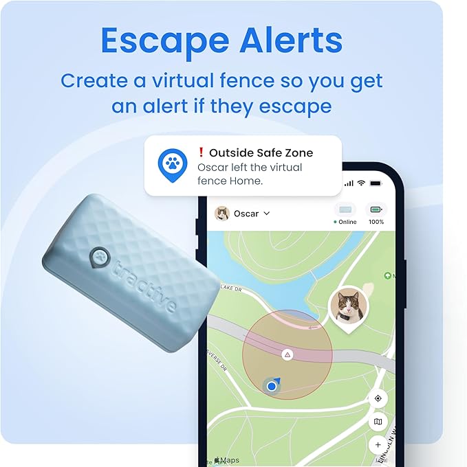 Tractive Smart Cat GPS Tracker with Free 6 Month Subscription | Real-Time Location & Wellness Monitoring for Cats 6.5 lbs+ | Territory & Location History | Up to 5-Day Battery (Mint)