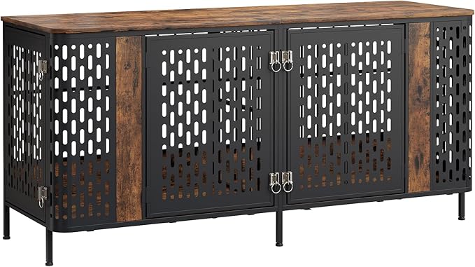 ONBRILL 71” Large Dog Crate Furniture for 1 or 2 Dogs,Large Double Dog Cage with Removable Divider,Heavy Duty Wooden Dog Crate As TV Stand with Steel Frame,Brown