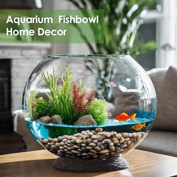 MANON ROSA Turtle Bowls Round Ecological Tank Container Clear Aquarium Habitat Small Desktop Home for Hydroponic Plants Fish Starter Choice (L(9.8" D))