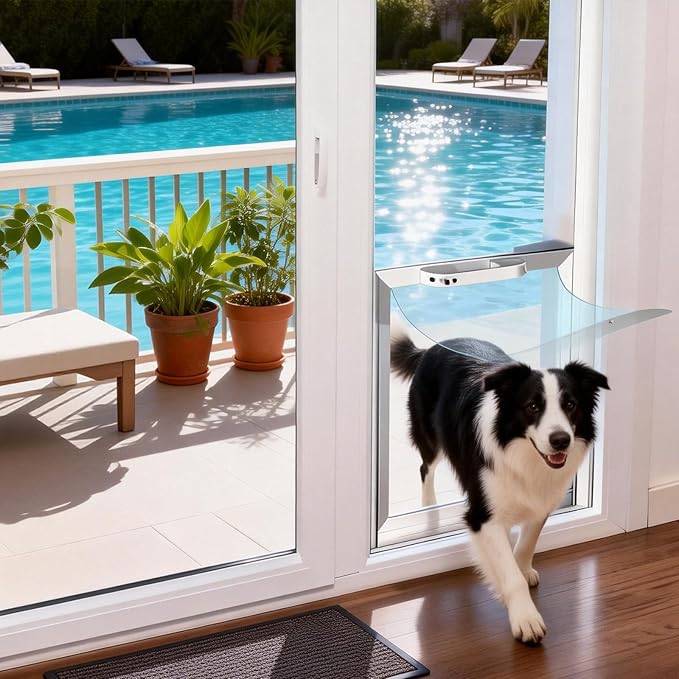 Anti-Shatter Dog Door for Sliding Glass Door,White Sliding Glass Dog Door,No-Cut DIY Installation,Aluminum Frame & Secure Lock for Large Dogs (Large- for 88.6-94.5inch)