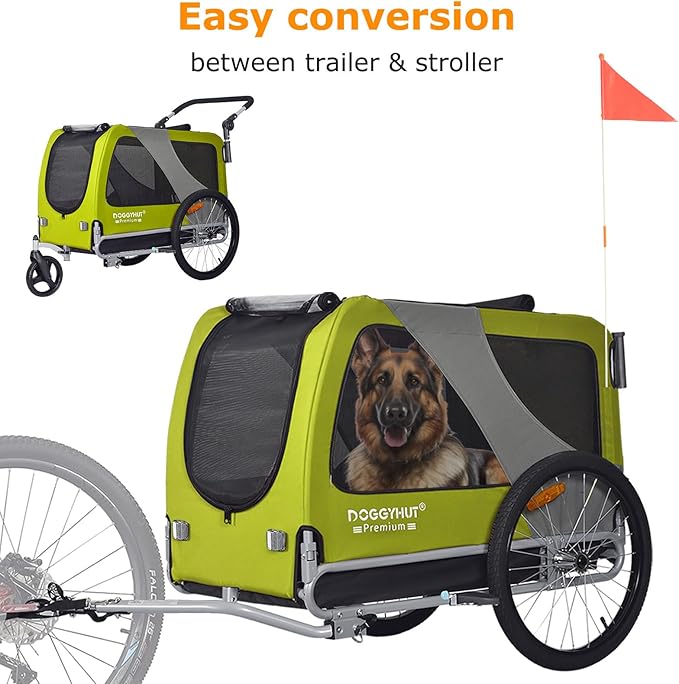 DOGGYHUT® Premium Large/XL Pet Bike Trailer & Stroller for Large Sized Dog or Multiple Small Dogs,Low Center of Gravity,Parking Brakes,Easy Folding Frame,Bicycle Carrier