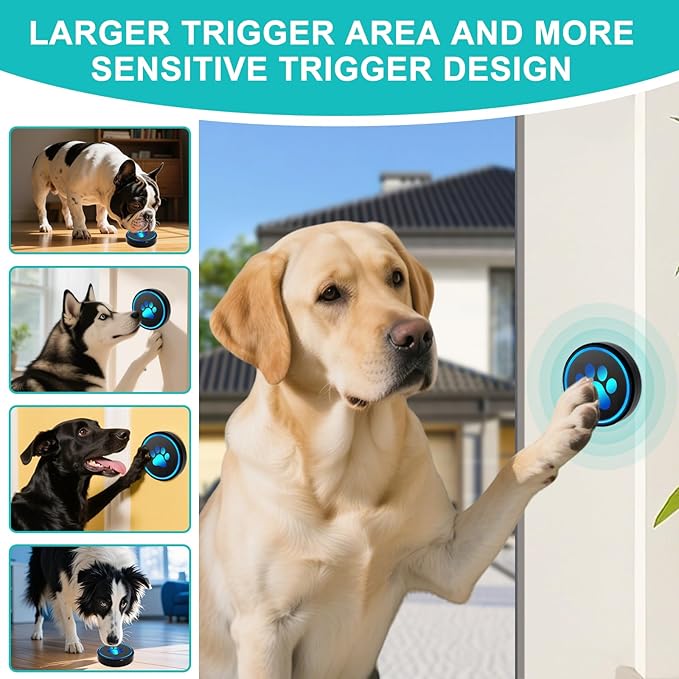 Dog Door Bell for Potty Training, Smart Wireless Doggie Doorbell to Go Outside, 1000 Feet Long Range with IP65 Waterproof Super-Light Touch Button, 60 Melodies & Adjustable Volume (1Black)