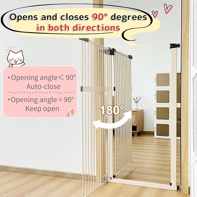 Lumizone Extra Tall Pet Gate 55.12" High Pressure Mounted 46.65"-50.78" Extra Wide (9 Sizes) 1.37" Gap for Cat Dog Stairs Doorway Hallway No Drilling Auto-Close (46.65"-50.78" W, Cream White)
