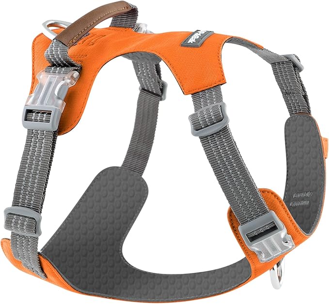 No Pull Dog Harness – Adjustable Reflective Nylon Vest for Small Medium Large Dogs, Escape Proof Training Harness with Leather Control Handle, Lightweight Aluminum Hardware (Orange, S)