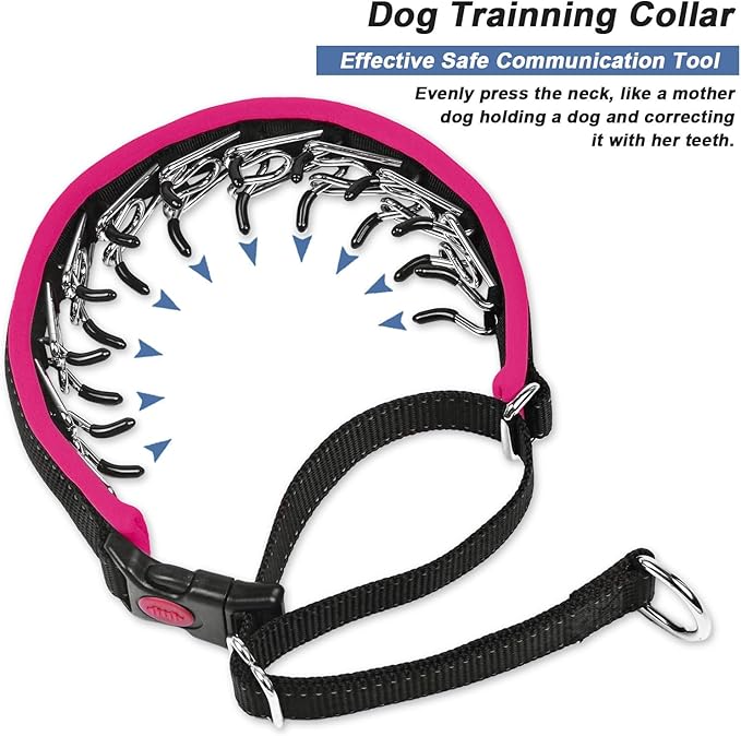 Martingale No Pull Dog Collar - Heavy Duty Nylon With Buckle, Adjustable Anti Pull Reflective Slip Collar for Large Medium Small Dog Training Walking L Hot Pink