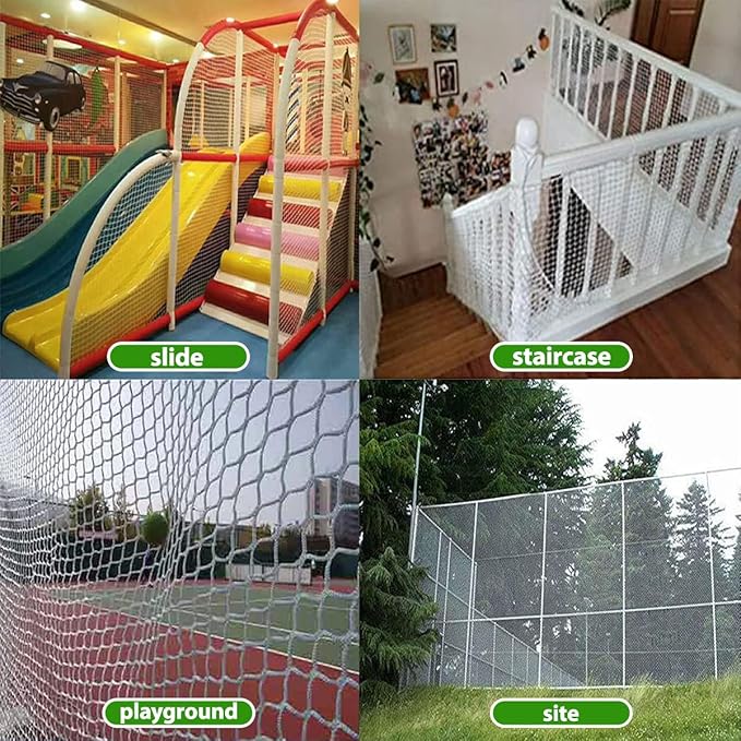 Safety Rope Net for Kids,Knotless Fence Net for Balcony Stairway Guard,Outdoor Terrace Decoration Pet Anti-Fall Rope Netting,Baseball Sports Netting(Size:4M*4M(13.1FT*13.1FT),Color:White)