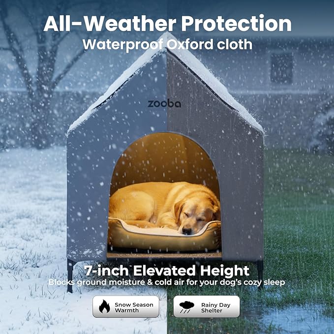 48" XL Outdoor Dog House – Weatherproof Elevated Pet Shelter, Breathable Mesh & Steel Frame, Easy to Assemble & Clean, Large Dog Houses for All Seasons (Grey)