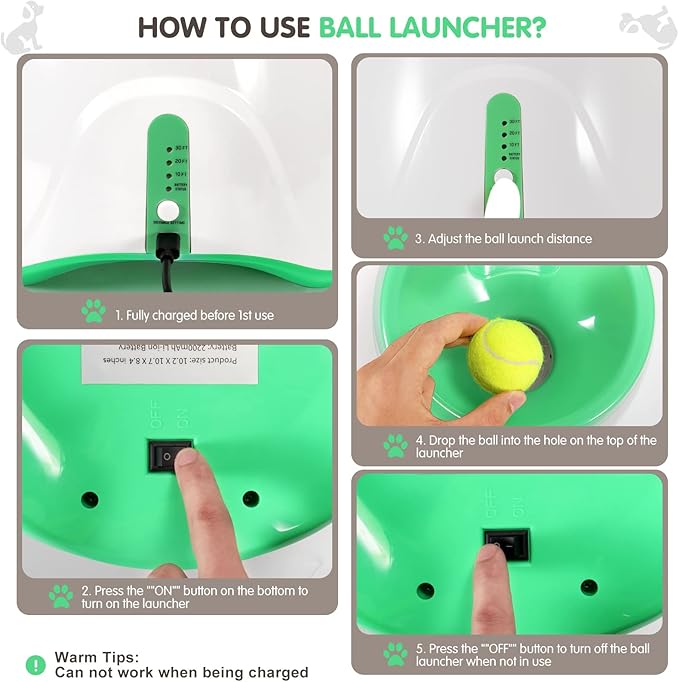 Automatic Dog Ball Launcher, Rechargeable Electric Pet Ball Thrower with One - Button Control, 3 Distance Settings & Soft Tennis Balls - Promotes Exercise Indoors & Outdoor (Light Green)