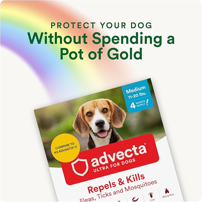 Advecta Ultra Flea and Tick Prevention for Dogs - Medium Dog Flea and Tick Treatment & Control - Mosquito Repellent - Fast Acting Waterproof Topical Drops, 6 Month Supply