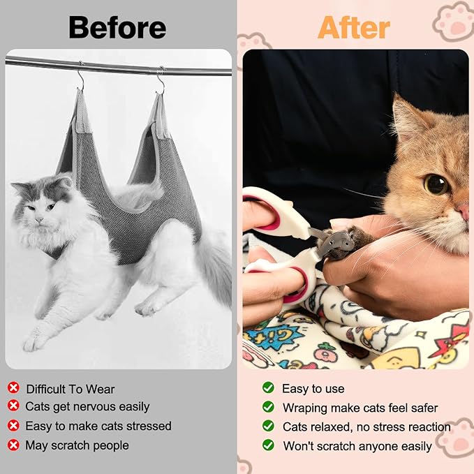 27.6" Cat Grooming Wrap Cat Wrap for Cutting Nails Cat Restraint for Nail Clipping Cat Swaddle Wrap Cat Burrito Wrap L(Within 15lbs) Anti-Scratch Anti-Escape Multifunctional Pet Tool