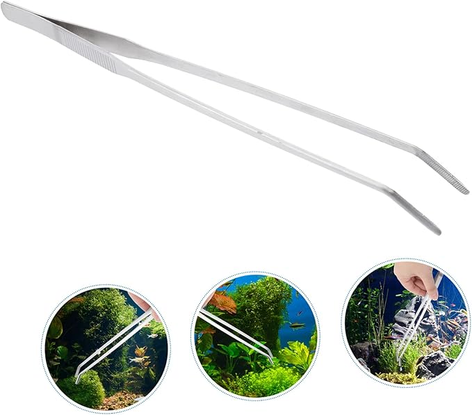 Didiseaon 3pcs Long Curved Tweezers Aquarium Plant Care Tools Stainless Steel Aquatic Plant Tongs Sharp Blade for Easy Trimming for Aquarium Decor
