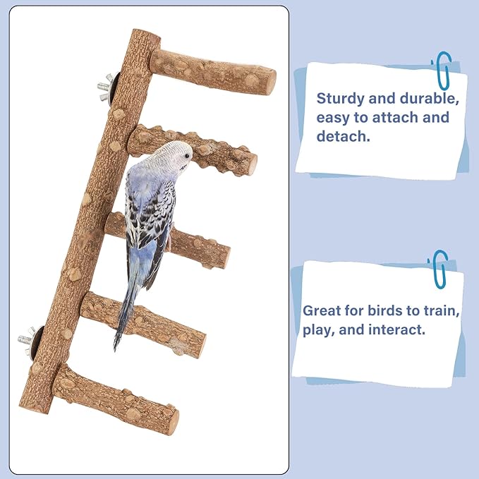 IBWell 2 Pack Bird Ladder for Cage Bird Stands for Parrots Parakeet Perches Cockatiel Perch Natural Bird Perches Budgie Perch